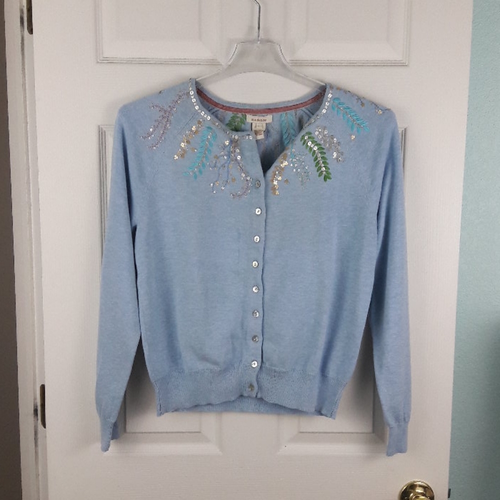 Blue Sundance Sequin Embroidered Cardigan Size L